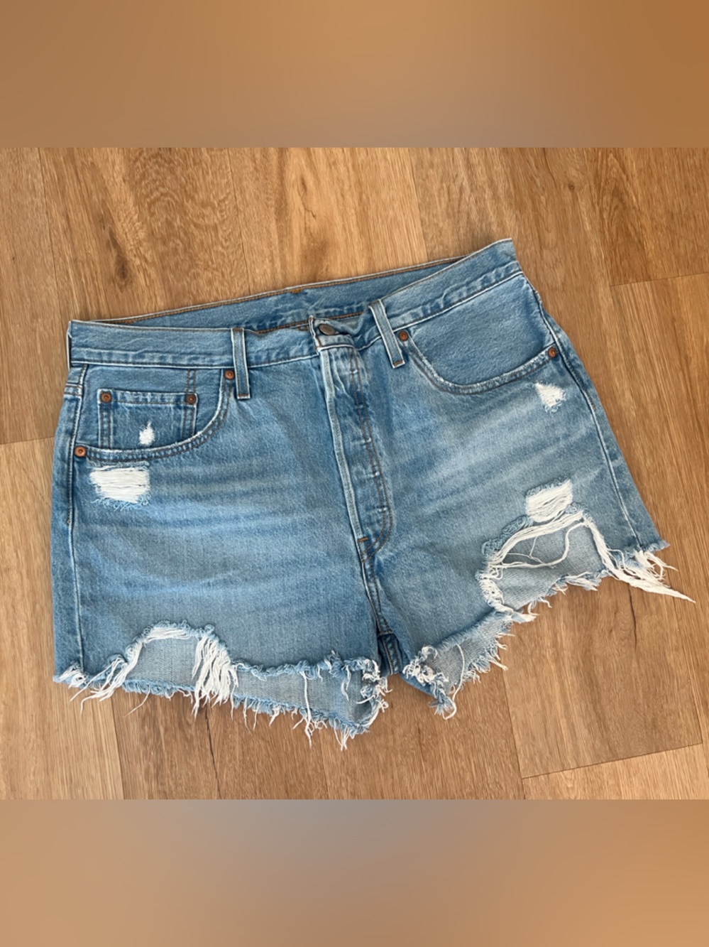 Levi's Light Blue Distressed Denim Cutoff Shorts